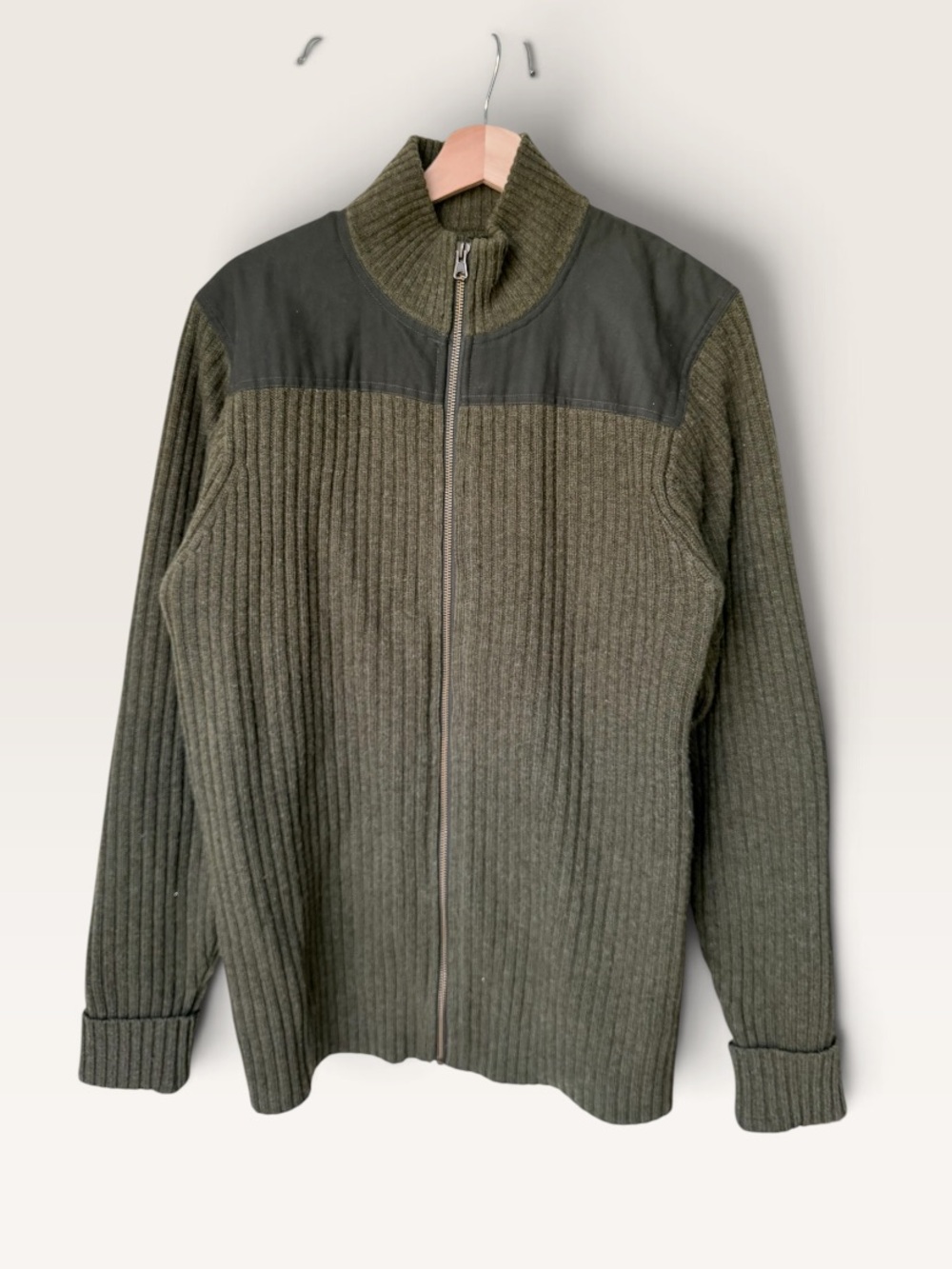 L.L.Bean Commando Full Zip Sweater Men's Loden Heather Green size L Tall